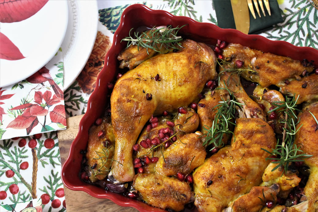 Receita de Frango com Romã e a ceia mais encantadora desse Natal